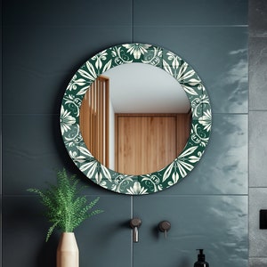 Green Tempered Glass Round Wall Mirror: Modern Bathroom Vanity Decor for Over Sink