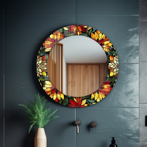 Round Mirror Wall Decor for Bathroom, Glass Wall Decor for Entryway, Living Room Mirror Decor, Tempered Glass Decor, Stained Theme Art