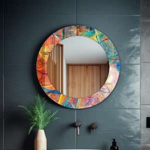 Multicolor Abstract Decorative Mirror Wall Decor for Bathroom and Vanities - Mirror on Printed Tempered Glass with Multiple Shape Options