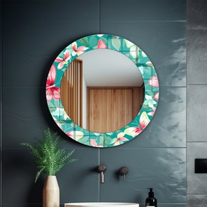 Turquoise Butterflies Wall Mirror Decor for Bathroom, Mirror Wall Hanging for Bedroom & Entryway, Tempered Glass Mirror Wall Art