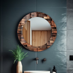 Wide Mirror Wall Decor for Dining Room, Glass Wall Decor for Entryway, Living Room Mirror Decor, Tempered Glass Decor, Wood Art Decor