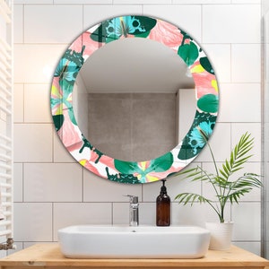 Luxury Tempered Glass Mirror Wall Decor - Mirror for Bedroom, Bathroom & Living Room - Modern Decorative Mirrors - Floral Mirror for Wall