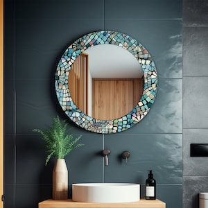 Round Mirror Wall Decor for BAthroom, Glass Wall Decor for Entryway, Living Room Mirror Decor, Tempered Glass Decor, Mosaic Art