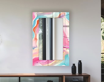 Colorful Tempered Glass Rectangular Wall Mirror: Modern Bathroom Decor