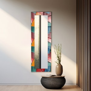 Mirror Wall Decor for Entryway, Glass Wall Decor for Bedroom, Bathroom Mirror Decor, Tempered Glass Mirror Decor, Wall Decor, Leather Art