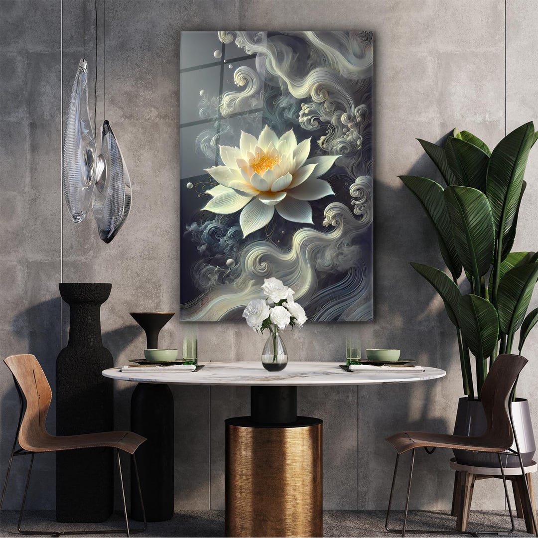 White Lotus Flower Tempered Glass Wall Art: Zen Spiritual Decor - Etsy