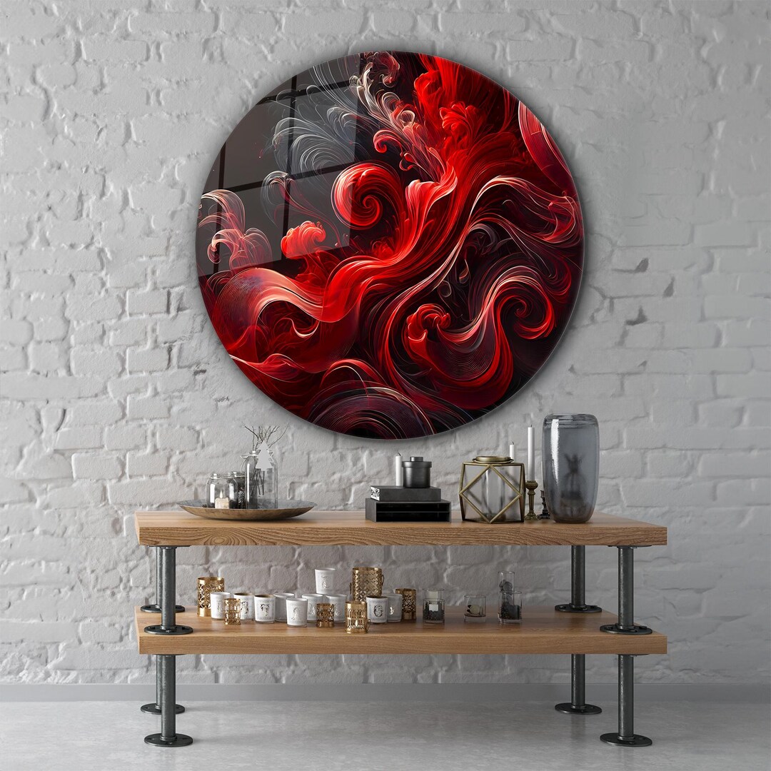 Red Abstract Tempered Glass Wall Art: Modern Living Room Decor - Etsy