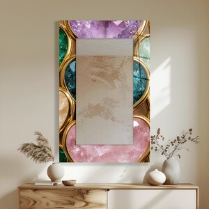 Extra Large Colorful Abstract Tempered Glass Rectangular Wall Mirror: Modern Entryway Mirror