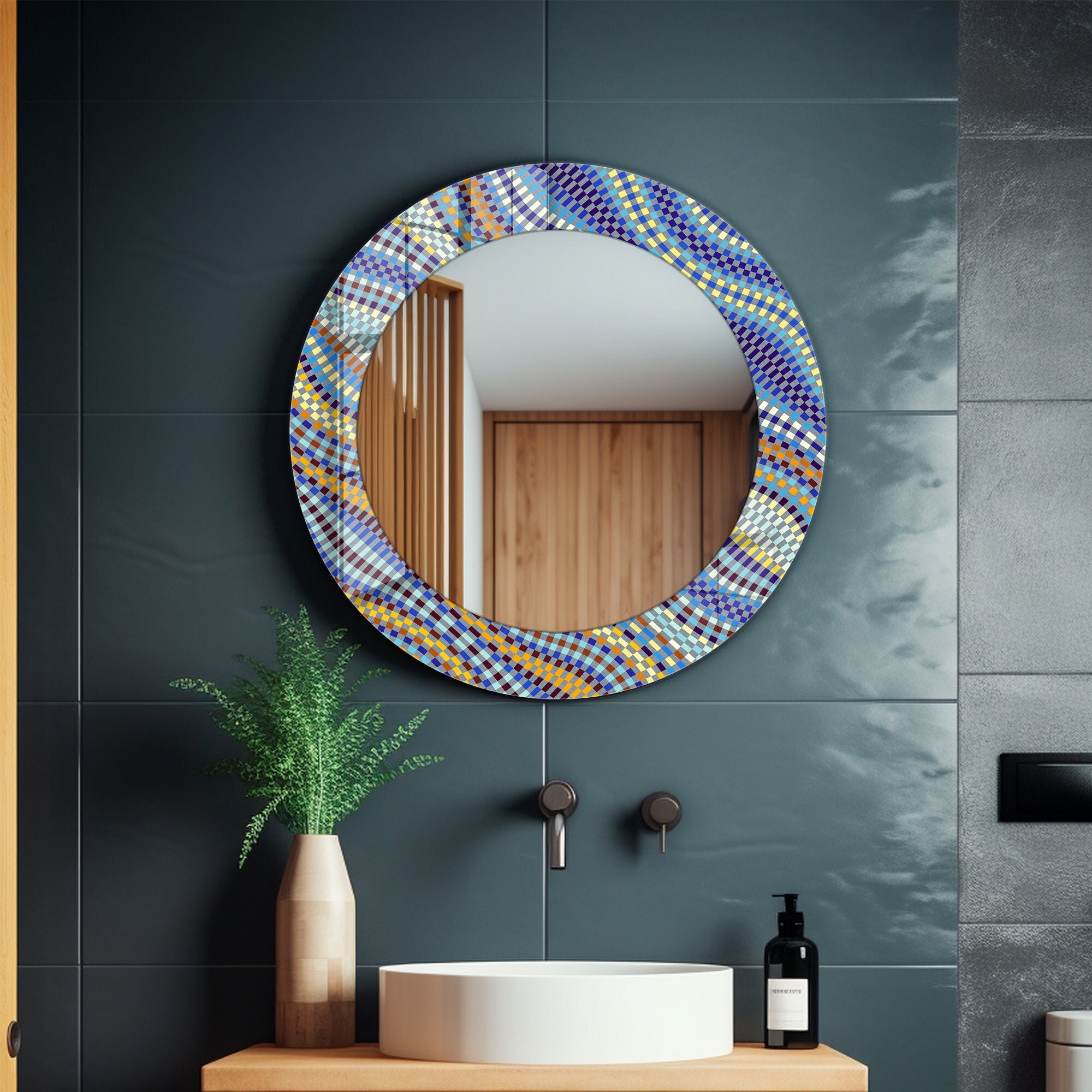 Abstract Designed Round Mirror Wall Decor for Bathroom, Wall Hanging Mirror, Bedroom Mirror, Tempered Glass Mirror for Entryway, Home Gift