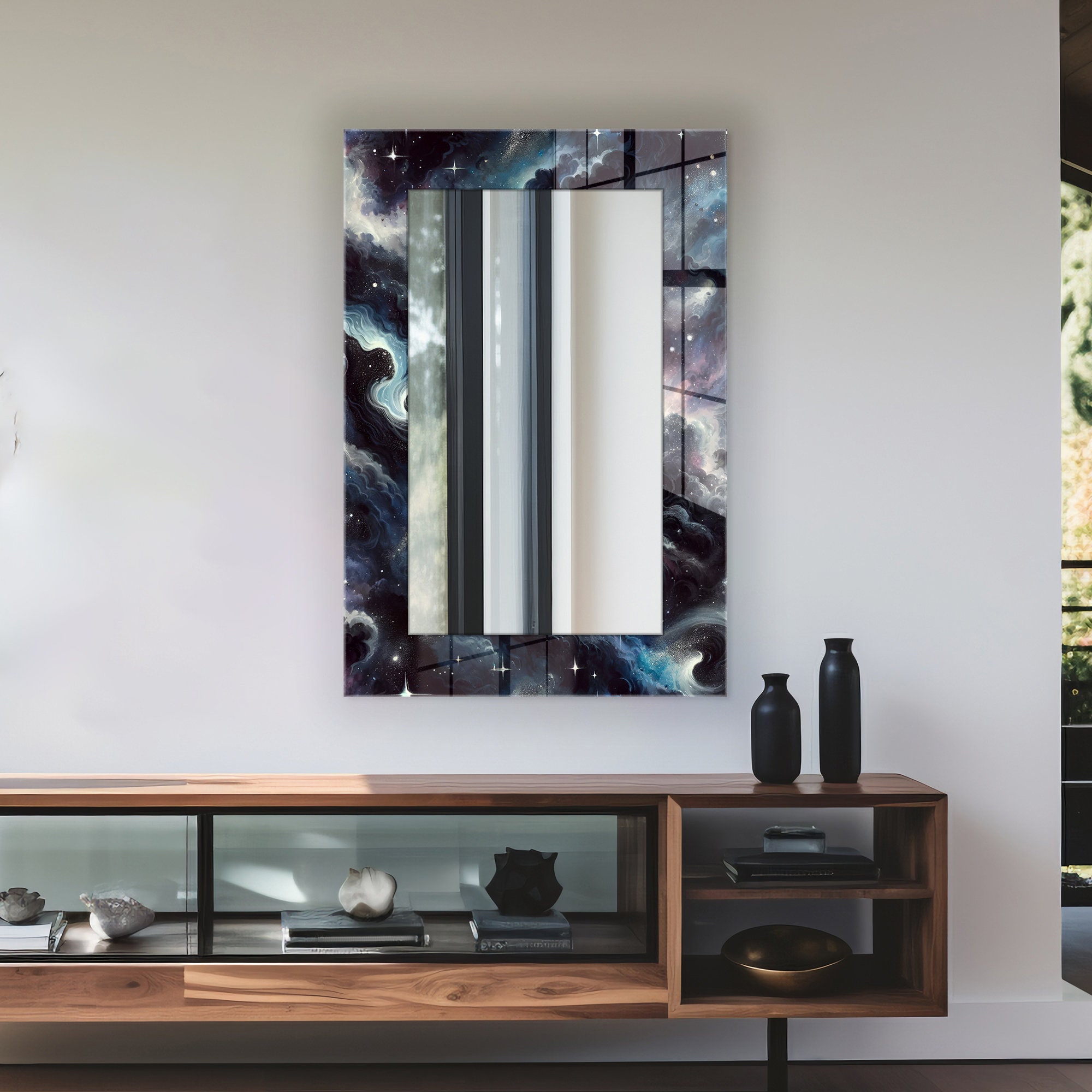 Galactic Tempered Glass Square Wall Mirror: Modern Bathroom Vanity ...