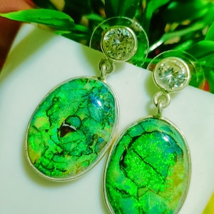 925 Sterling Silver Monarch/Sterling Fire Opal Designer Bezel Setting Earring