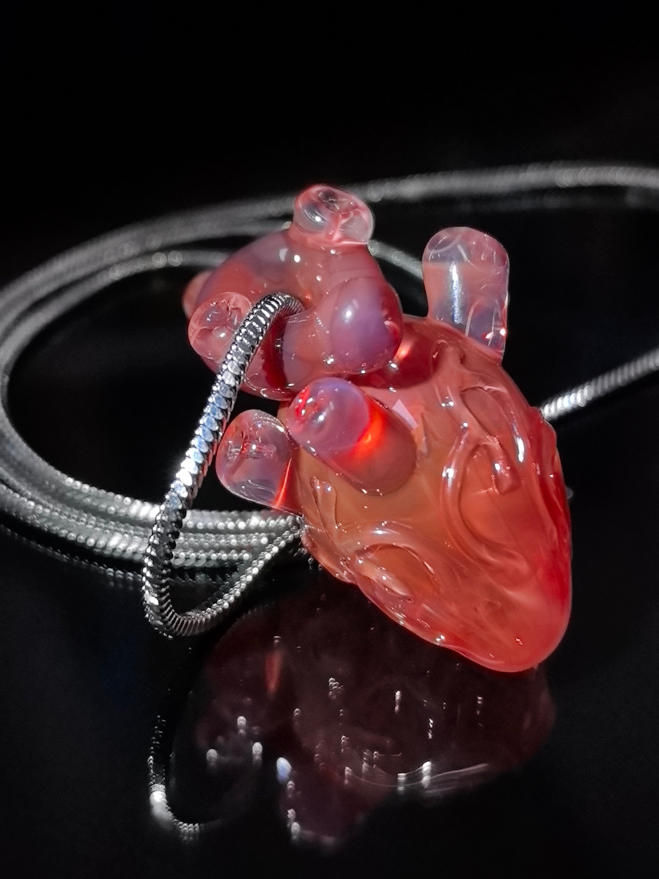 Glass Heart Pendant Necklace, Handmade Heart Jewelry, Romantic Gift, Blown Glass Art Pendant