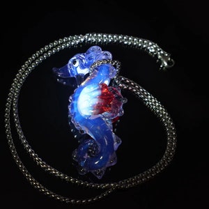 Handmade Glass Seahorse Pendant, Gift for Girlfriend, Unique Blown Glass Jewelry, Ocean Charm Necklace