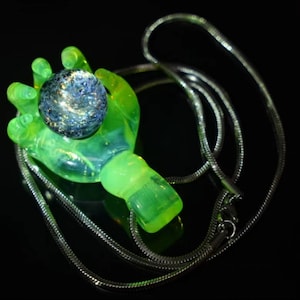 Unique Hand Blown Glass Pendant, Halloween Inspired Crystal Necklace, Artisan Glass Jewelry Gift, Custom Palm Pendant