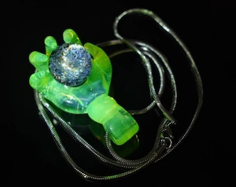 Unique Hand Blown Glass Pendant, Halloween Inspired Crystal Necklace, Artisan Glass Jewelry Gift, Custom Palm Pendant