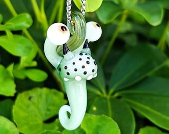 Handmade Glass Monster Pendant: Big-Eyed Halloween Necklace