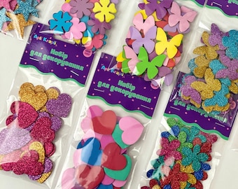 Kids craft kit, Packs of self adhesive foam shapes, DIY set of stars, flowers, hearts, butterflies, Arts and crafts, Kids craft supplies