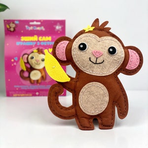 Monkey Sewing kit, DIY Felt Craft Kit to Make Toy Monkey, Kids Sewing Kit with Instruction, Educational Activity, Birthday gift for Girl