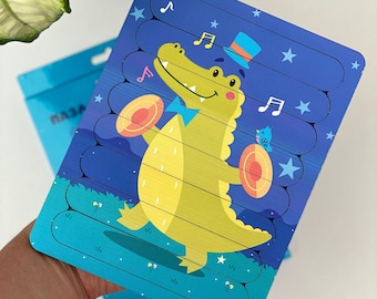 Crocodile stick puzzle for toddlers, Learning activity for kids, Fun matching game, Gift for 3 year old boy, Montessori toy, Baby puzzle