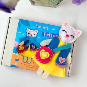Felt Cat Sewing Kit, Animals Craft Kit, Fine Motor Activity for Kids, Gift for 6 years girl, Christmas Gift for Granddauhter from Grandma