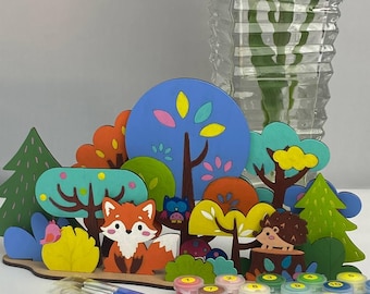 Woodland animal DIY painting kit for kids, wooden craft kit for kids, art projects, DIY playroom decor, party crafting, paint your own kit