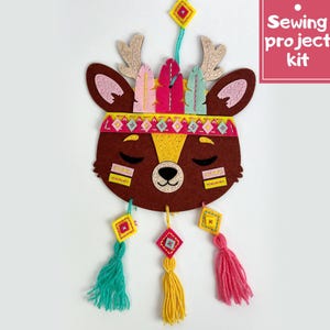 Felt Sewing Kit for Kids, DIY Felt Animal Craft Kits, Easy Hand Stitched Craft Kit for Kids & Adults, Nursery Decor DIY, Reindeer Wall Decor