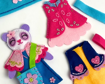 DIY Felt Toy with Changeable Outfits, Sewing Project Kits for Girls, Animals Craft Kit, Imaginative Play, Christmas gift for Granddaughter