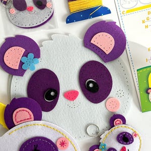Craft Felt Kit for Kids, Sewing Project, Panda Felt Set to Make Handbag with Keychain, Kids Craft Kit for Beginners, Winter Activity