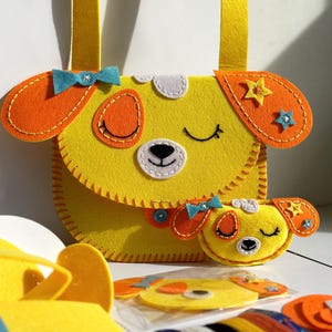 DIY handbag for kids, felt sewing kit for kids, kids sewing project, dog handbag craft kit, learn to sew kit, craft kit for 8 year old girl