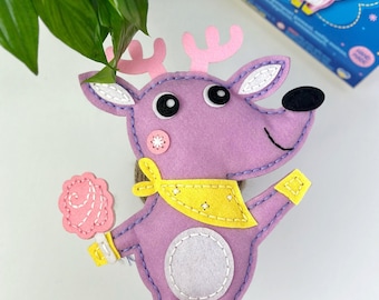 Reindeer Sewing Kit for Kids, DIY Felt Animal Toy, Easy Winter Craft Project, Beginner Sewing Kit, Unique Winter Birthday Gift for Girl