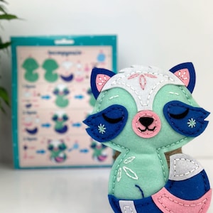 Raccoon Sewing Kit for Kids, DIY Felt Animal Craft Kit, Fun Handmade Toy Project, Cute Christmas Gift, Creative Activity for Girls Age 7