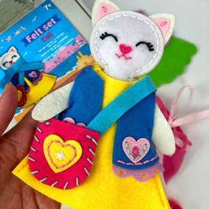 DIY Cat Doll with Changeable Outfits, Montessori Sewing Kits for Girls, Animals Craft Kit, Handmade Cat in Ukrainian Blue & Yellow Dress