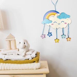 Custom name cloud wall decor for boys room, Hanging nursery decoration, Baby name sign, Gift from godmother, Gift for boy 1 year old