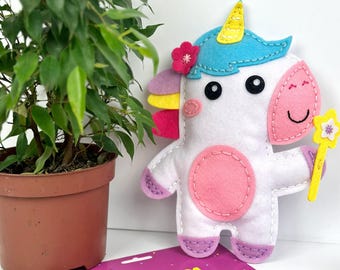 DIY Einhorn Stofftier Nähen Projekt für Kinder, Kinder Kreative Bastelpackungen, Süßes Nähzeug für Mädchen, Sommer Bastelbox, Geschenk für Mädchen