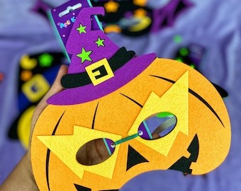 Pumpkin Eye Mask for Kids, Felt Halloween Mask, Spooky Costume Accessory, Trick or Treat Favor, Kids Dress-Up, Halloween Party Mask