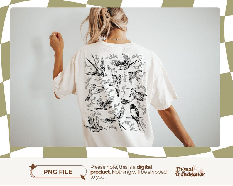Indie Boho Cottagecore T-shirt Design Retro Nature Wild Bird Watchers Gift Hippie Birds Lover Gift