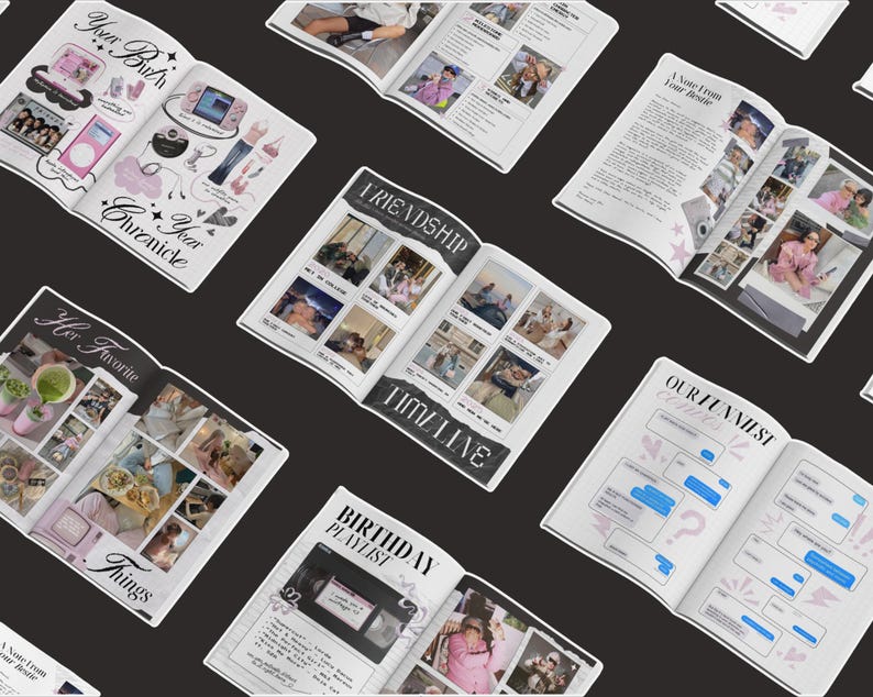 Retro-inspired Canva Birthday Magazine Template with personalized cover design and inside pages, unique gift idea for best friend or 21st birthday girl.