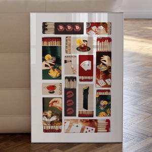 Plakat na imprezę koktajlową w stylu retro Wystrój wózka barowego w stylu retro Wydruk na pudełku zapałek Stare pieniądze Estetyczny plakat Martini Moda retro Wydruk artystyczny na pudełku zapałek