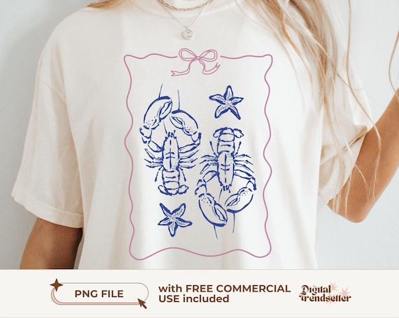 Coquette Lobster T-shirt Design Coquette Pink Coastal Tshirt Png Lobster Trendy Summer Shirt Png Coquette Girly Beach Png Aesthetic Lobster