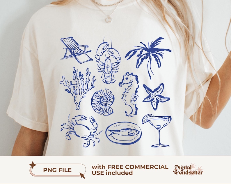 Trendy retro beach club tee PNG Vintage coastal sea life shirt Summer ocean aesthetic sublimation for a stylish and beachy look
