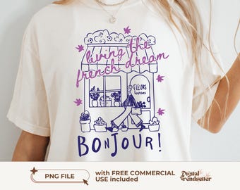 Bonjour Paris Travel Shirt Design Trendy Flower Market Tee Design Paris Girls Trip Sublimation Png Girly France Summer Vacation Shirt Png