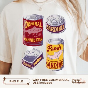 Retro Tinned Sardines Shirt Png Retro Canned Fish Tee Png Retro Fisherman Aesthetic Sublimation Png Retro Sardines Shirt Design Fish Tin Png