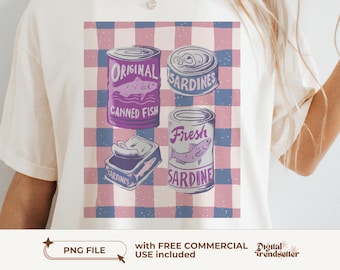 Girly Sardine Tin PNG Shirt Graphic Retro Coastal Fisherman Illustration for Sublimation Digital Download