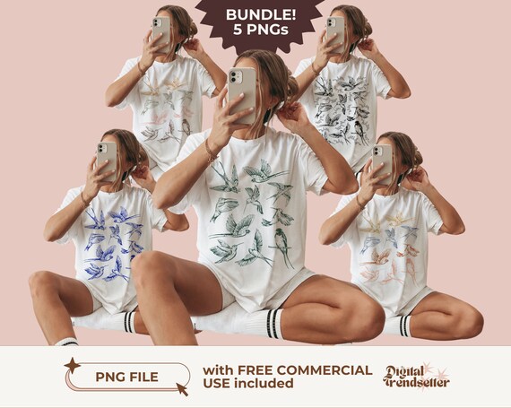 Retro Birds Png Bundle Vintage Style Girly Shirt Design Pack Retro Nature Animal Tshirt Png Pack Vintage Inspired Tattoo Bird T-shirt Bundle