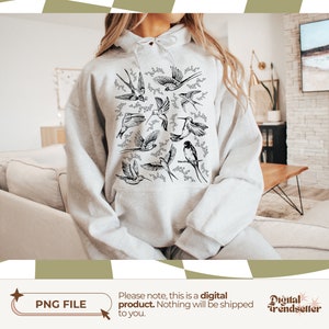 Vintage Inspired Tattoo Bird Tshirt Png Indie Boho Cottagecore T-shirt Design Retro Nature Wild Bird Watchers Gift