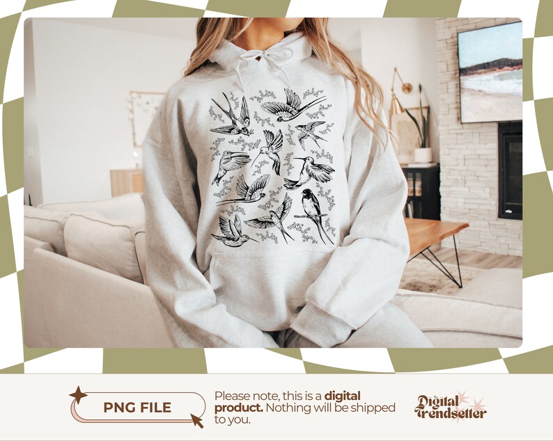 Vintage Inspired Tattoo Bird Tshirt Png Indie Boho Cottagecore T-shirt Design Retro Nature Wild Bird Watchers Gift
