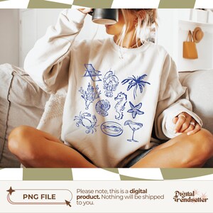 Retro seaside shirt PNG Coastal summer T-shirt design Vintage-inspired ocean life sublimation for beach vacations and sea lovers