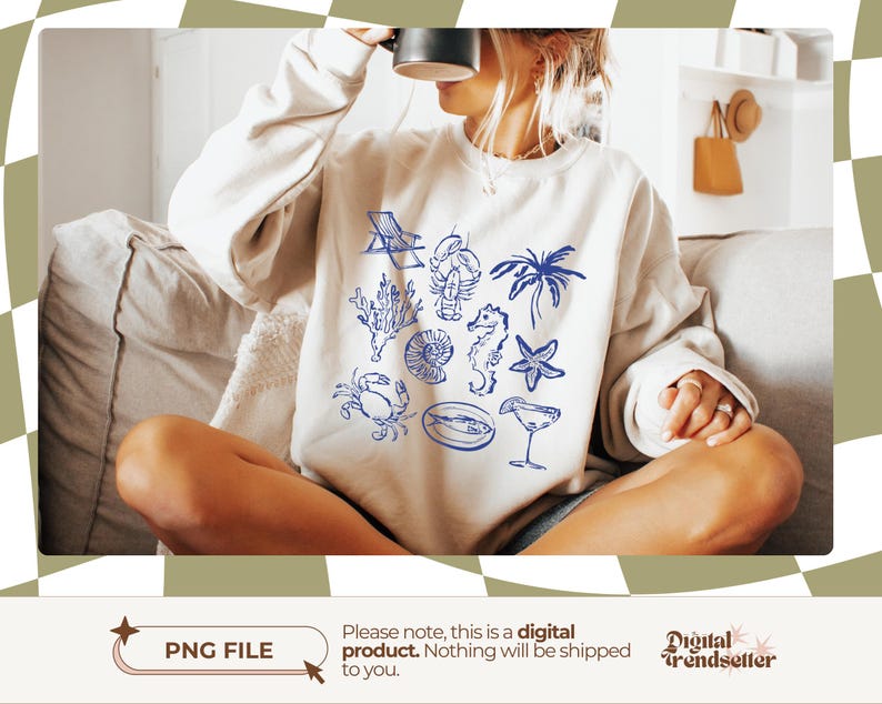 Retro seaside shirt PNG Coastal summer T-shirt design Vintage-inspired ocean life sublimation for beach vacations and sea lovers