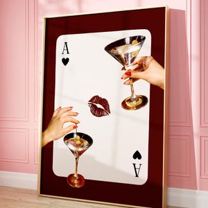 Kobiecy koktajl artystyczny wydruk Elegancki as kier plakat Retro Martini koktajl ścienny wydruk Dziewczęcy barek ścienny plakat Retro Glam Kitchen