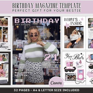 Birthday Magazine Template Canva Birthday Template 18th Birthday Girl Personalized Magazine Best Friend Magazine Custom 21st Birthday Gift